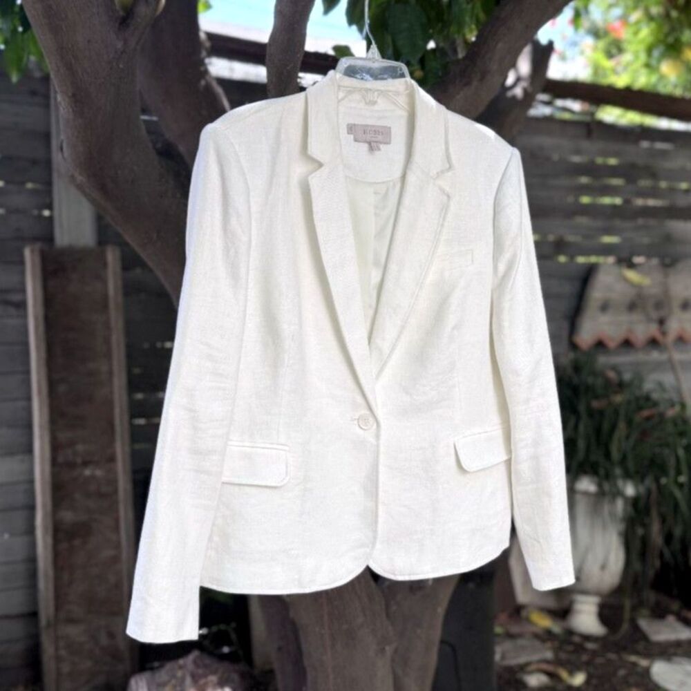 Hobbs London Blake White 100% Linen One Button Blazer Jacket Size UK 18 = US 14